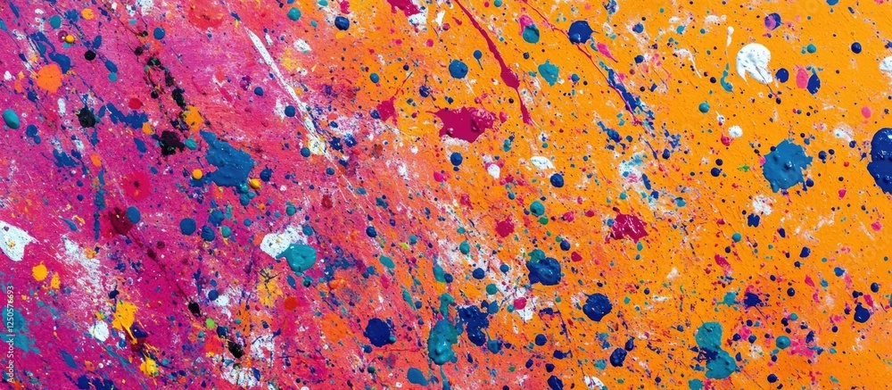 Poster colorful paint splatter texture close-up vibrant background with a messy artistic design ideal for c