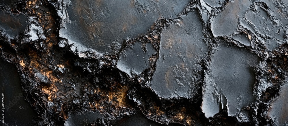 Aufkleber macro texture of aged black oily surface with intricate patterns and an open area suitable for text 