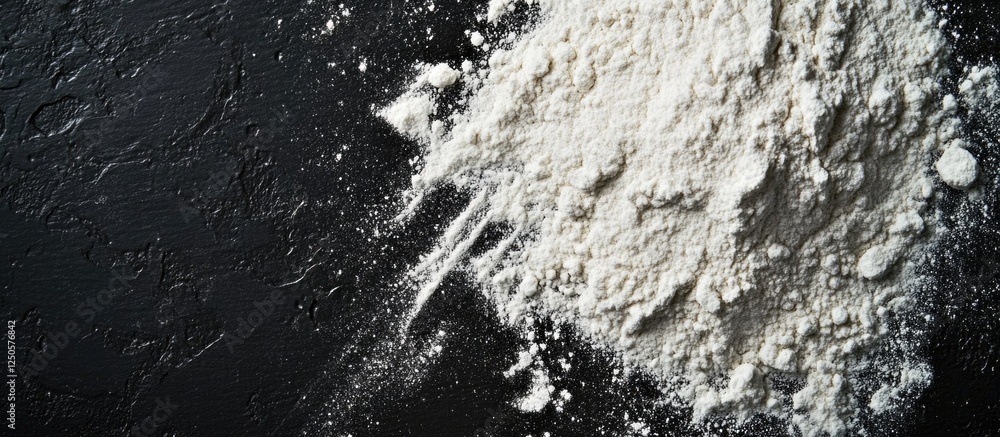 Poster flour texture for cooking on a dark surface creating an abstract natural background for culinary and