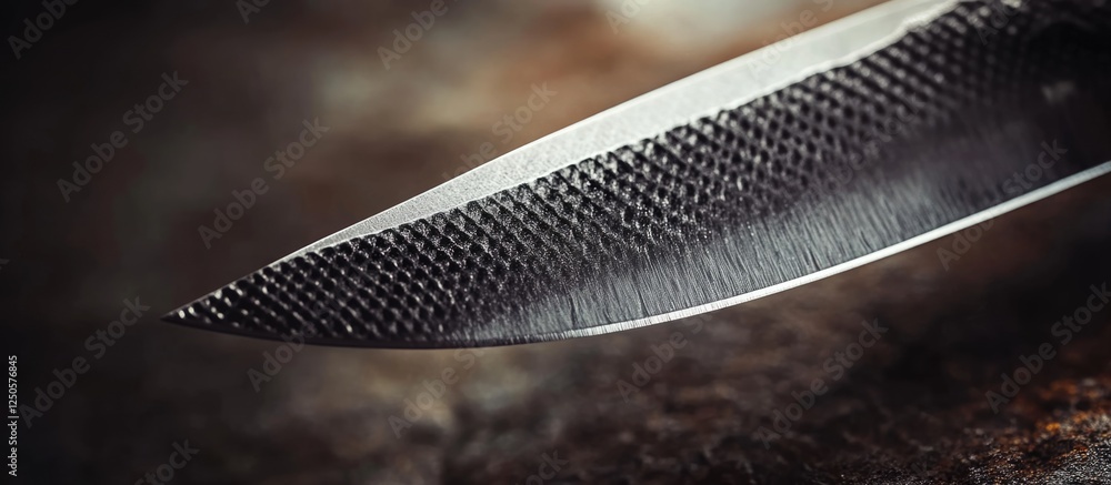 Aufkleber detailed macro view of a textured knife blade emphasizing craftsmanship with a blurred background fo