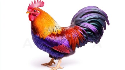 Fototapeta premium Vibrant rooster display farmyard animal portrait colorful environment close-up view nature's beauty