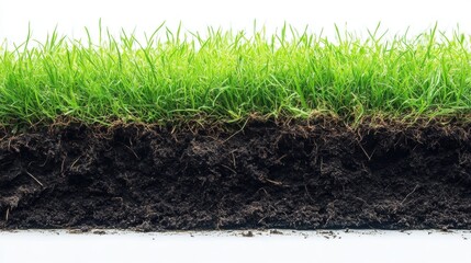 Fresh Green Grass Growing Above Dark Rich Soil with Roots Visible