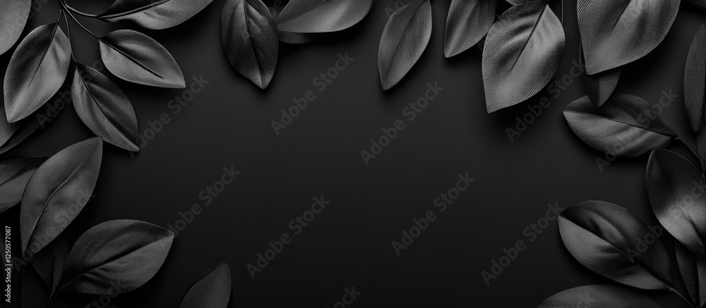Poster minimalist dark leaves texture featuring empty space for text ideal for mobile backgrounds or modern