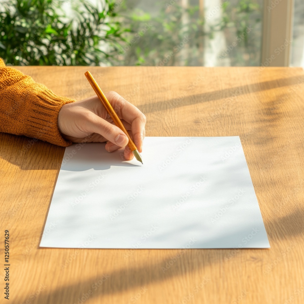 Poster scandinavian minimalism handwriting elegance on textured wooden desk - business document workflow an