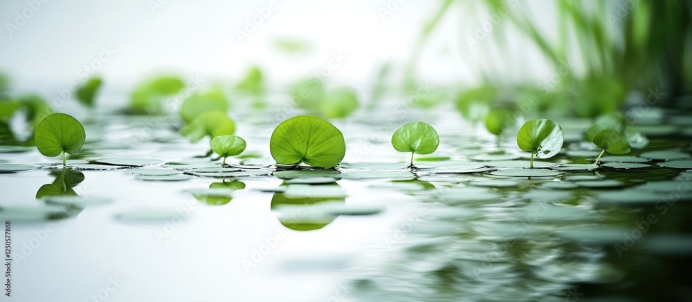 Aufkleber tranquil water surface featuring floating aquatic plants with small leaves creating a serene mood bo