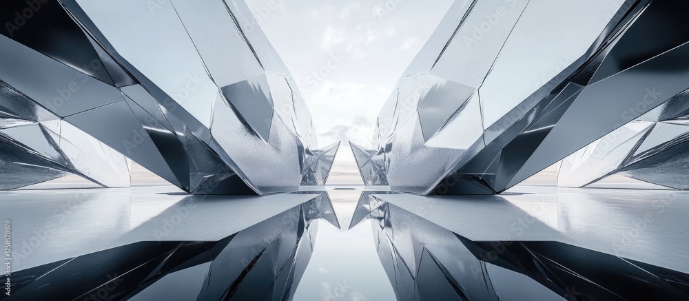 Poster futuristic architectural design showcasing sleek reflections and spacious layout for creative text i