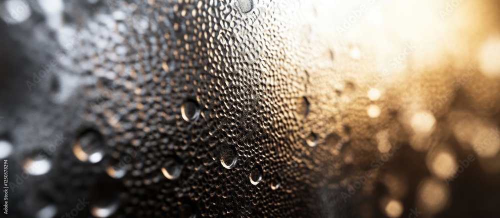 Poster metallic abstract texture with water droplets creating a depth of field effect for a modern and eleg
