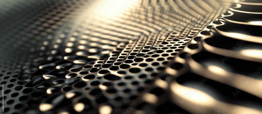 Poster Metallic Abstract Texture with Depth of Field Enhanced Patterns and Visual Depth Suitable for Background Wallpaper Use