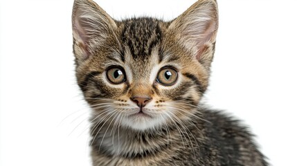Obraz premium Cute Tabby Kitten with Green Eyes on White Background