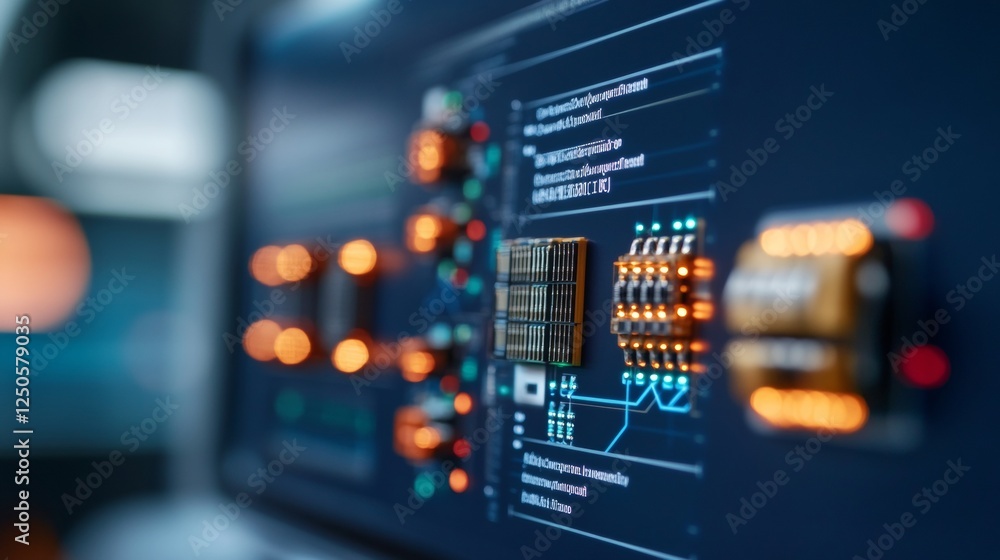 Aufkleber Futuristic Coding Station Setup LED-Enhanced Development Boards and Diagrams on Sleek Display - STEM Education Content and Digital Literacy Training for Tech Innovators