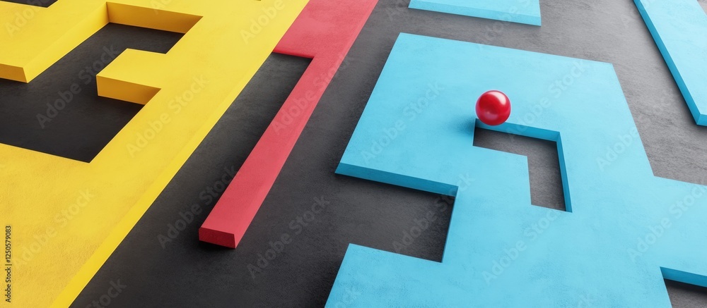 Aufkleber colorful minimalist maze design with a red sphere and blank space for text in a scavenger hunt theme
