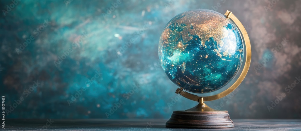 Poster colorful universe globe displaying celestial patterns with space for custom text and captivating bac