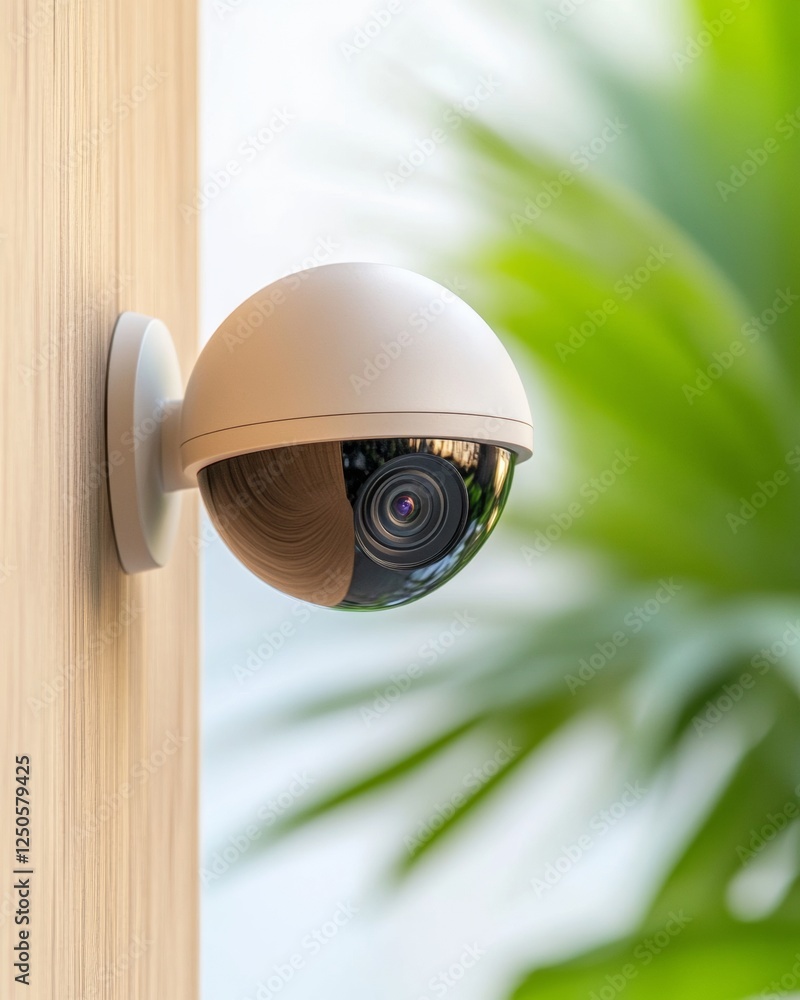 Poster minimalistic surveillance camera design on wooden wall enhanced security solutions for modern busine