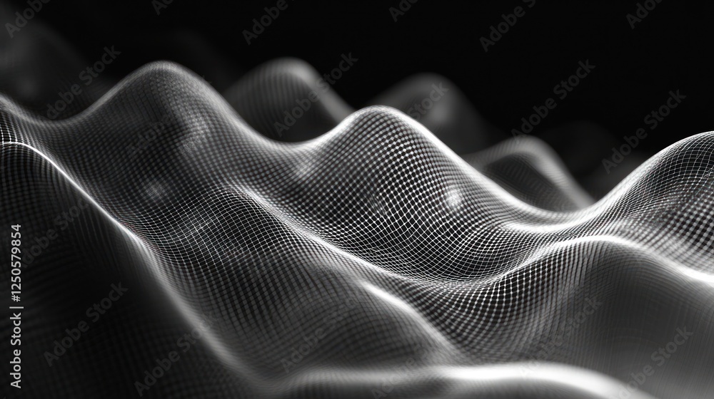 Poster abstract flowing grid with a wavy pattern and depth of field effect