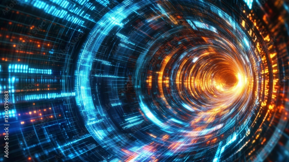 Poster merging neon-colored data streams in a digital realm virtual environment multimedia display futurist