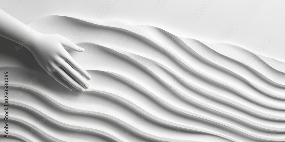 Poster monochrome curved texture with hand in dynamic flow - contemporary art display for modern design and