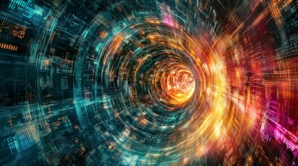 Merging neoncolored data streams digital realm visual art virtual environment abstract viewpoint futuristic concept