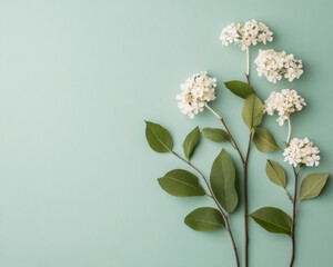 Serene Floral Aesthetic Skeleton Flowers and Green Leaves on Watercolor Canvas - Botanical Flat-Lay for Art, Nature Journals and Creative Design Spaces