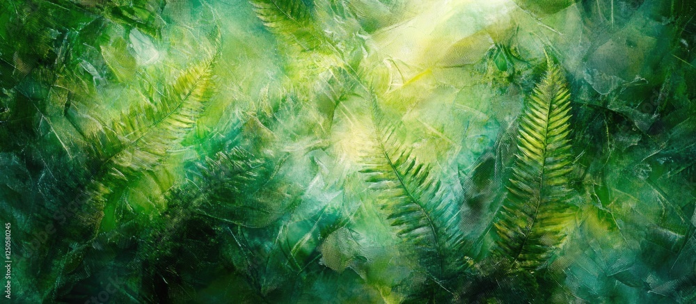 Poster abstract fern foliage in vibrant green hues creating a nature-inspired background with dynamic textu