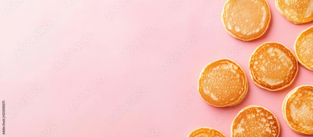 Poster mini pancakes on pink background with space for text or branding