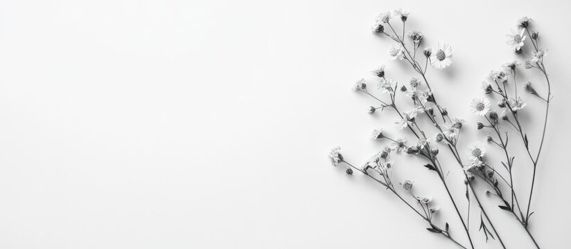 Minimalist black and white document with flowers and blank area for text perfect for elegant invitations or announcements