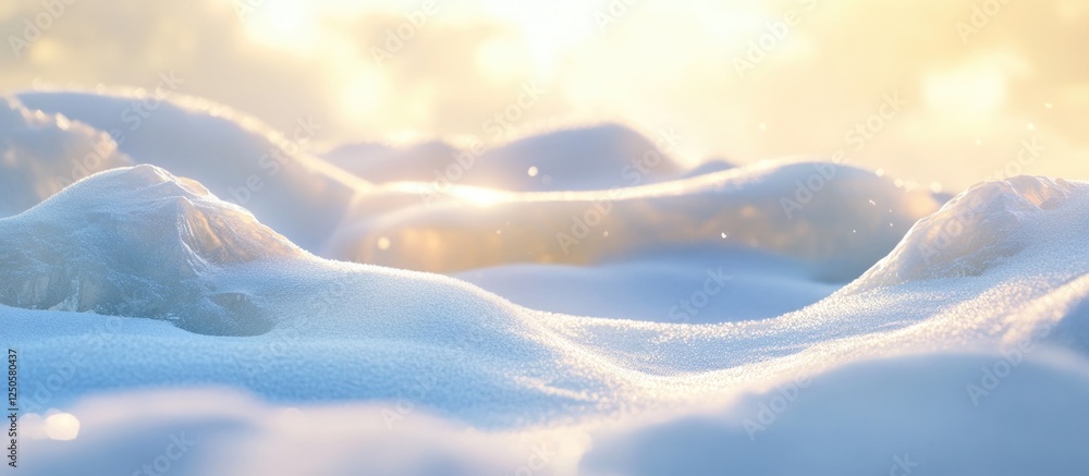 Aufkleber melting ice chunks covered in snow on lake baikal during winter with a soft blurred background creat
