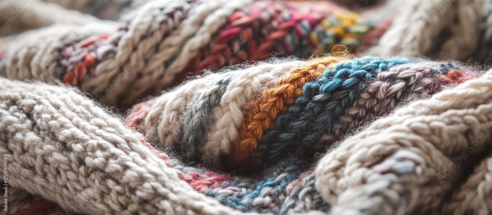Poster textured close-up of colorful melange wool knitting showcasing intricate patterns suitable for scrap