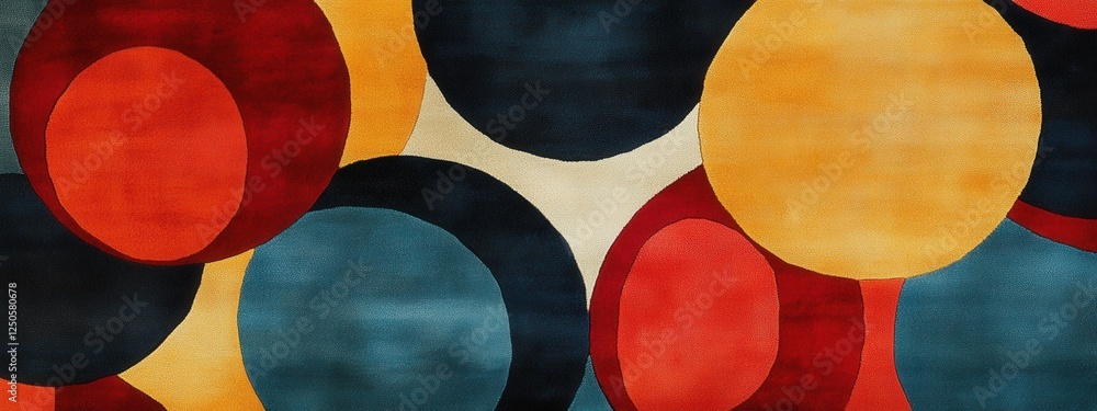 Poster bold overlapping circular patterns in an abstract rug design, featuring a transparent background for
