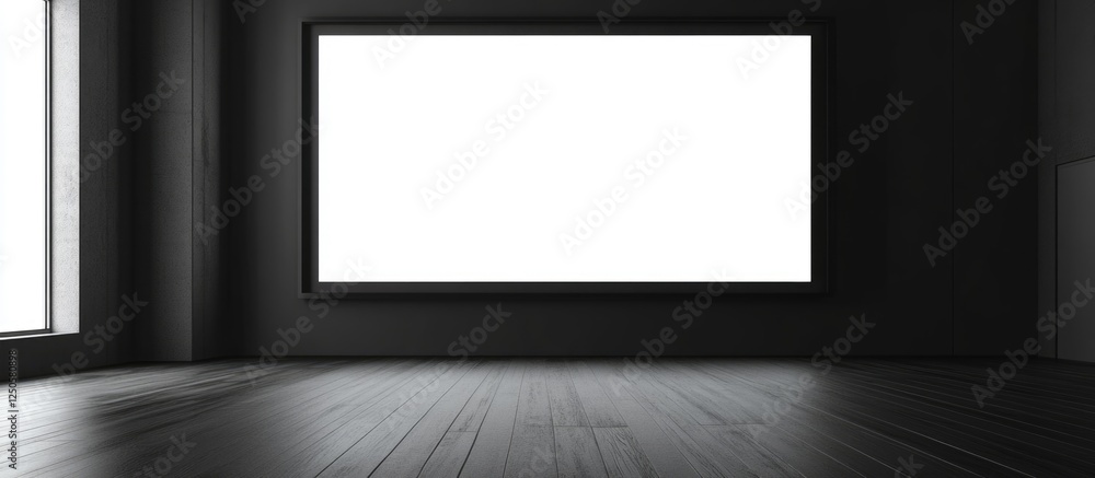 Aufkleber modern media display background with blank screen for text in a dimly lit interior setting
