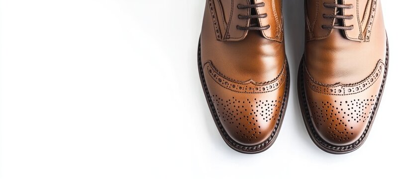 Stylish brown lace-up men's shoes showcasing intricate detailing on a clean background for a fashionable footwear display.