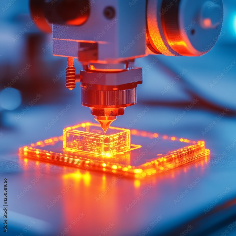 Fototapete Neon Tech Lab Glow Precision Printer Crafting with Acrylic Luminescence - Cutting-Edge Innovation Content for Modern Manufacturing and Creative Prototyping