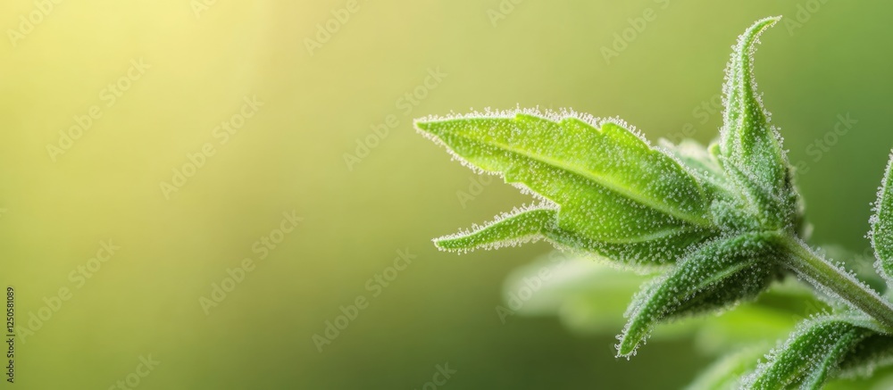 Aufkleber close-up of cannabis leaves with soft lighting and room for text display in nature inspired context