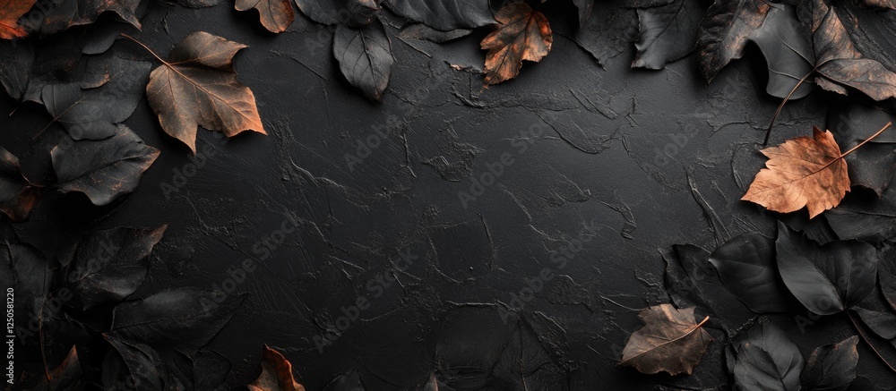 Poster minimalist dark textured leaves background for mobile with empty text space for personal or promotio