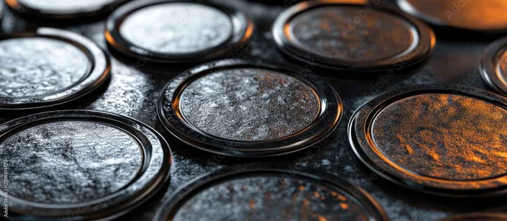 Poster industrial metal circle texture background with intricate patterns and reflections ideal for design 