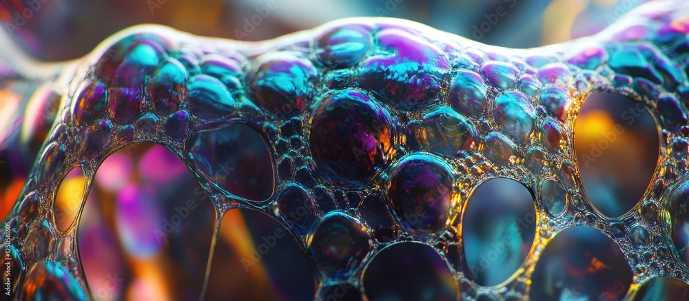 Aufkleber macro close up of colorful soap bubbles resembling cell structure and membranes in a scientific and 