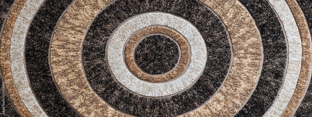 Poster modern round carpet with concentric circular patterns, vibrant color palette, elegant home decor ele