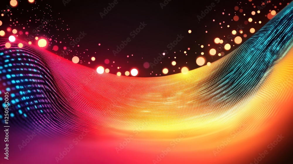 Poster vibrant flow of colors with bright dots and dynamic waves
