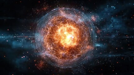 Obraz premium Energy sphere exploding in deep space with nebula backdrop. VFX element