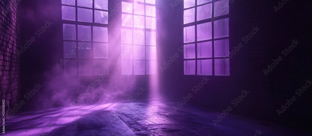 Poster ethereal violet light illuminating an empty room with windows creating a mystical and enchanting nig