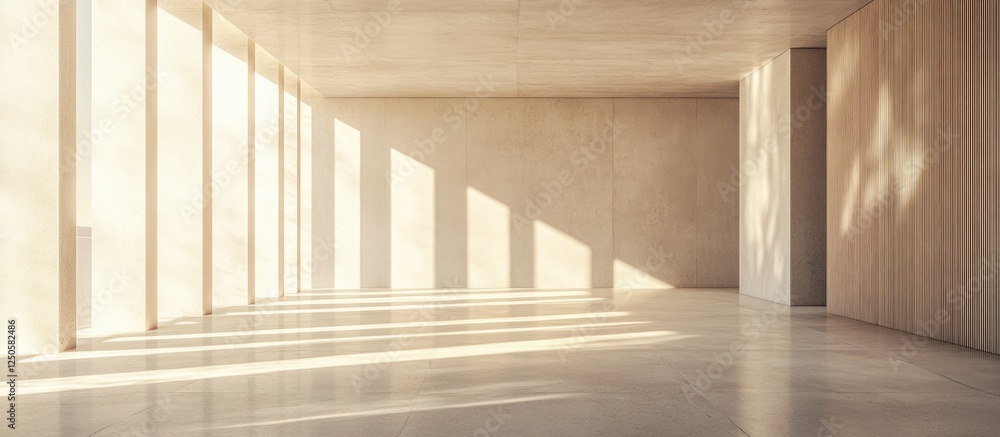 Poster bright and spacious modern interior with neutral tones and ample empty space for creative text or de