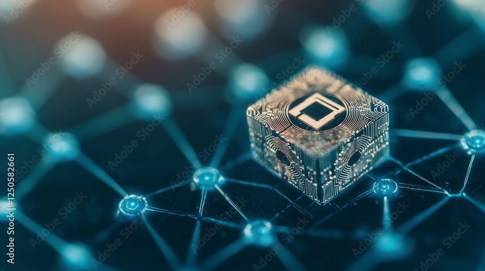 Poster abstract blue illuminated cube network technology