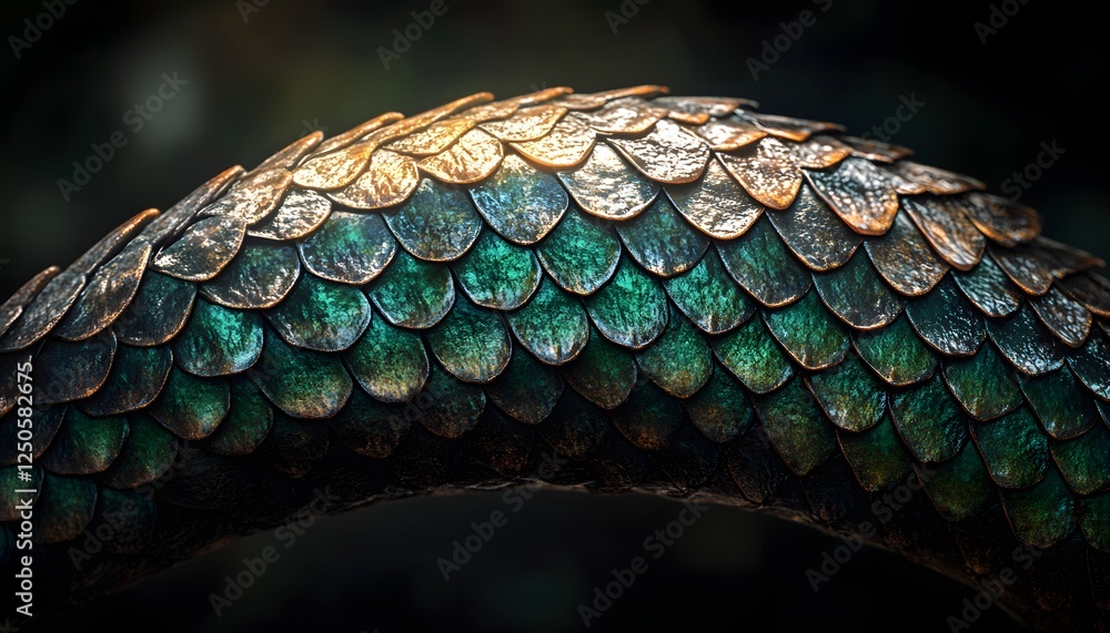 Poster closeup view of iridescent reptile scales showing texture and color