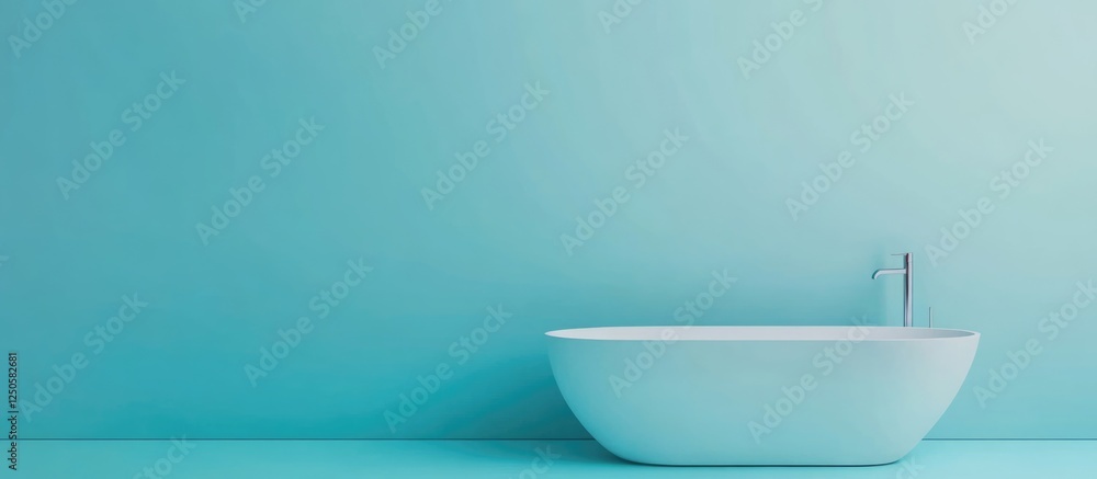 Poster serene minimalist bathroom design featuring an empty space for customizable text and soft aqua tones