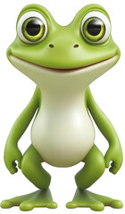 Fototapeta premium Cheerful cartoon frog posing against a transparent background, perfect for children's books or website design