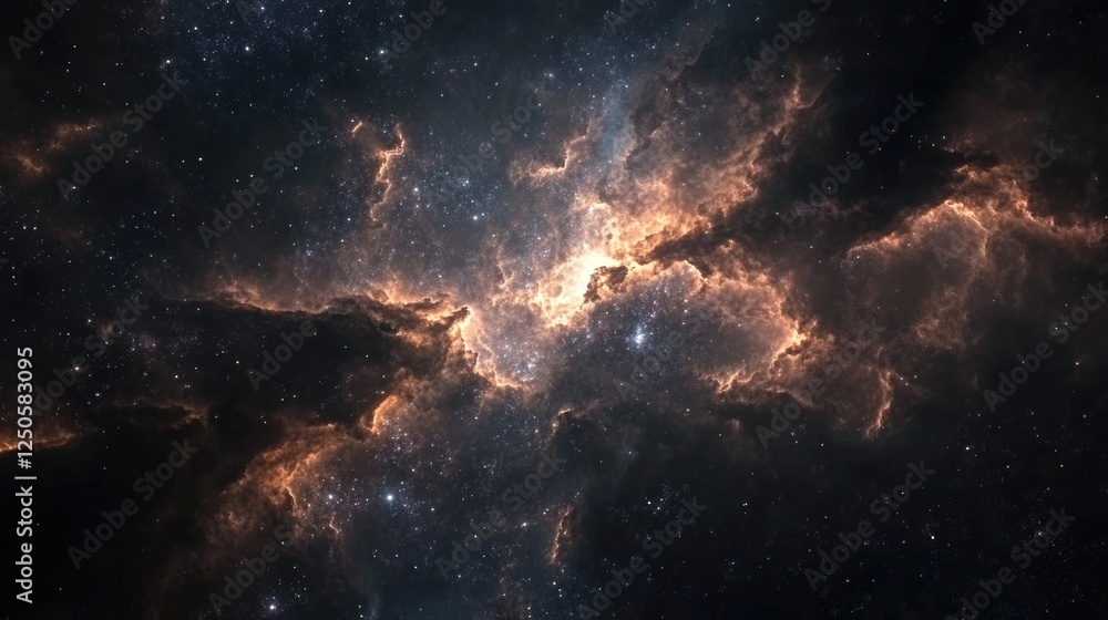 Poster metallic deep space nebula textured cosmic canvas with expansive stars and dramatic light effects in