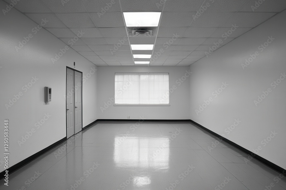 Poster empty office space with bright lighting and large window. ideal for illustrating concepts of potenti