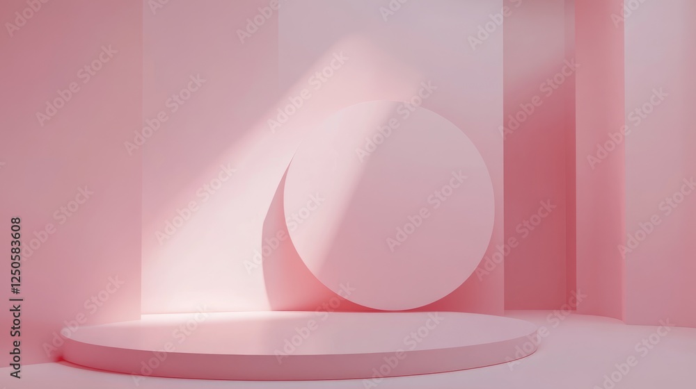 Poster minimalist mockup design featuring a pink backdrop with a circular element for branding or signage p