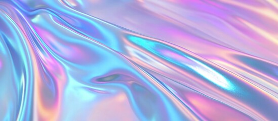 Fototapeta premium Minimalist Abstract Wavy Holographic Foil Texture in Light Grey and Pastel Tones for Background and Product Display with Blank Space for Text