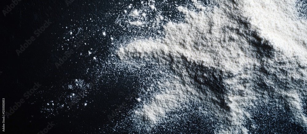 Poster flour texture on a black background creating a natural abstract design perfect for cooking and bakin