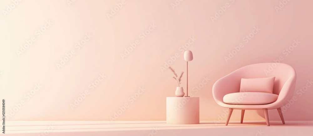 Poster minimalist baby nursery interior featuring soft pastel furniture and ample empty space ideal for add
